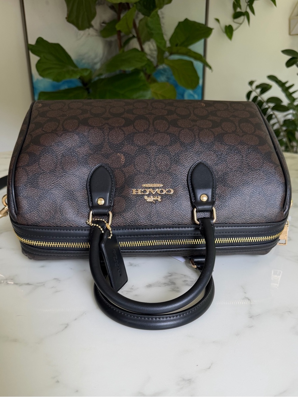 NWT Coach Rowan Large Satchel Crossbody Bag Signature Canvas Walnut Black CEY74 - Picture 8 of 12